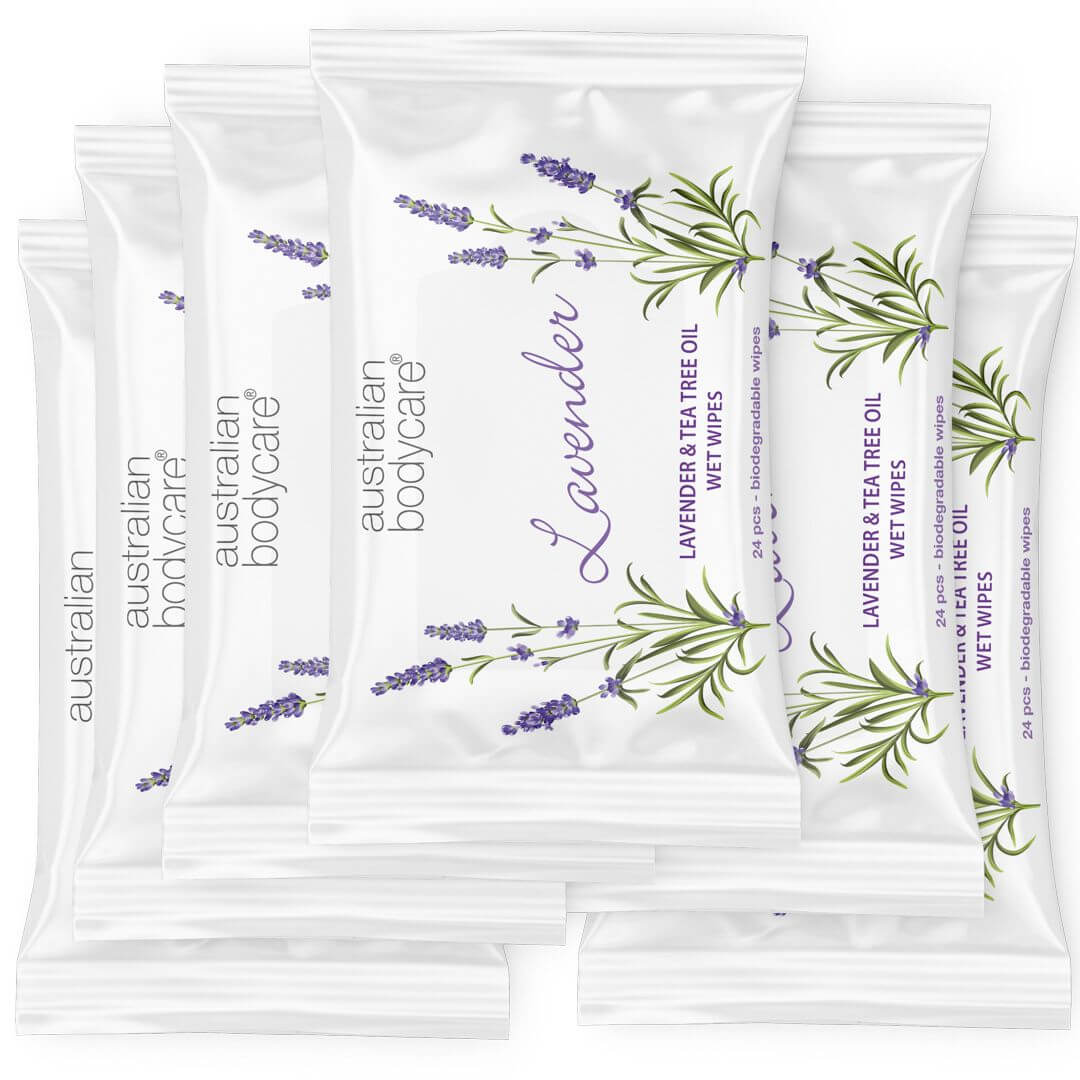 Kosteuspyyhkeet laventeli- ja teepuuöljyllä - Biohajoavat pyyhkeet kasvojen ja vartalon puhdistamiseen ja kosteuttamiseen