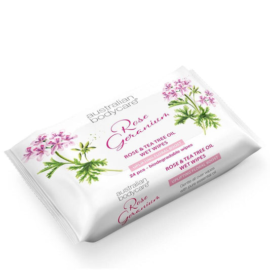Wet wipes with Rose geranium & Tea Tree Oil for adults- Cleanses bacteria, makeup and dirt