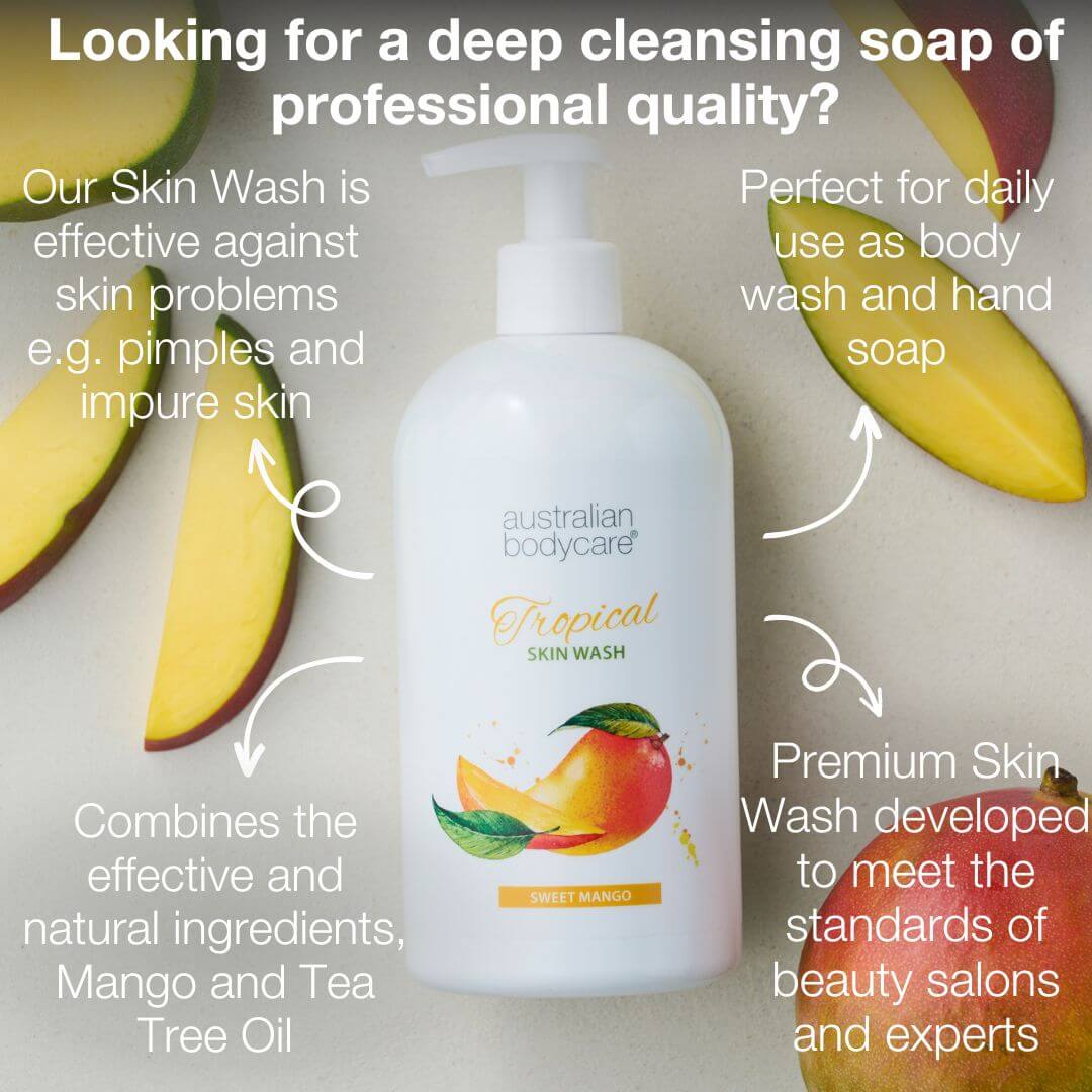 Tropical Skin Wash mangolla - Ammattimainen vartalopesu teepuuöljyllä ja mangolla puhtaan ja terveen ihon saamiseksi