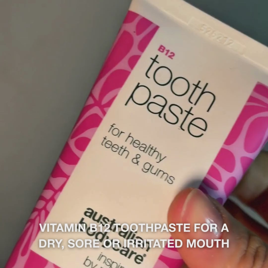 Vitamin B12 Toothpaste relieves dryness and gum irritation while fighting bad breath. With B12, fluoride, zinc, lemon peel, and peppermint for daily oral care.
