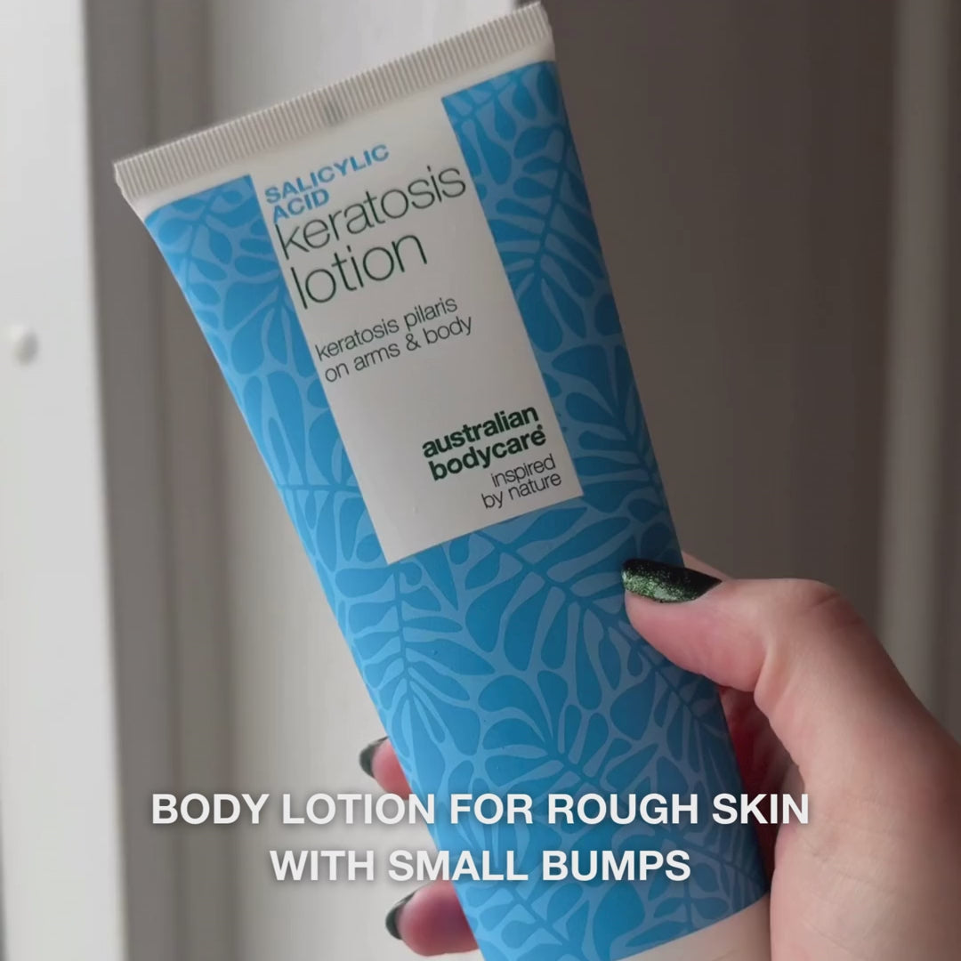 Keratosis Pilaris Body Lotion smooths rough, dry skin and bumps. Ideal for chicken skin. Contains salicylic acid, niacinamide and zinc PCA.