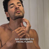 Video: a man touching his beard and jaw with the text “say goodbye to facial flakes”. Salicylic Acid Anti-Flake Serum from Australian Bodycare.