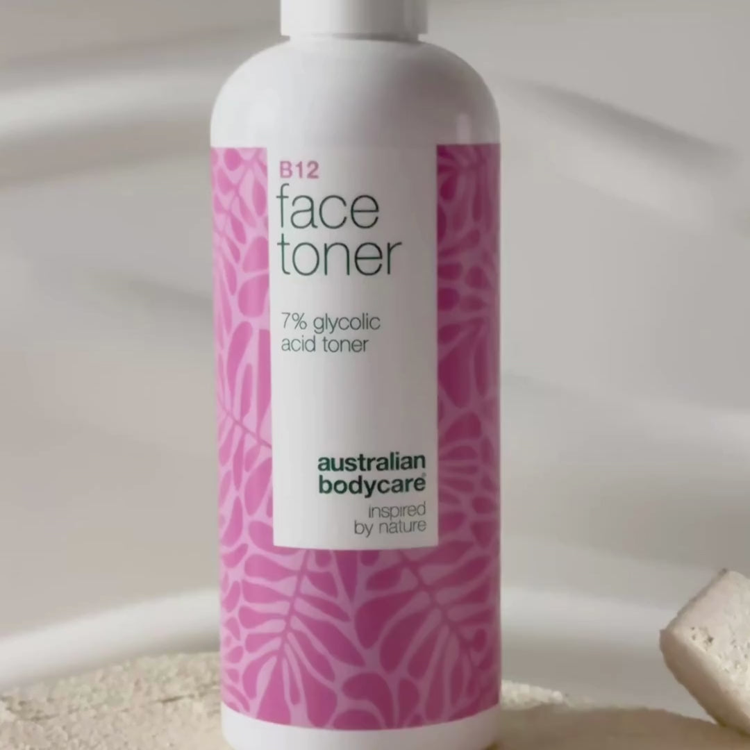 Face Toner with B12 and 7% Glycolic Acid for Smooth Skin — Exfoliating toner with B12 and 7% Glycolic Acid removes dead skin cells, boosts glow, and promotes an even complexion