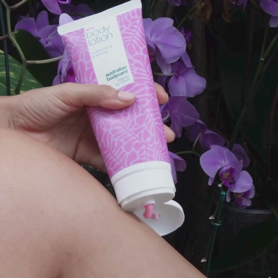 Video of a model applying our Vitamin B12 body lotion to her skin, gently massaging it in to show its rich texture and hydrating effect.