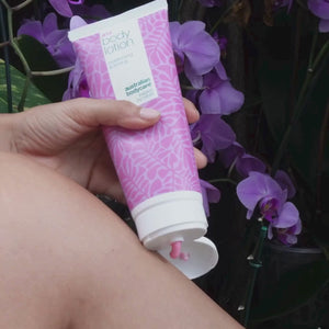 Video of a model applying our Vitamin B12 body lotion to her skin, gently massaging it in to show its rich texture and hydrating effect.
