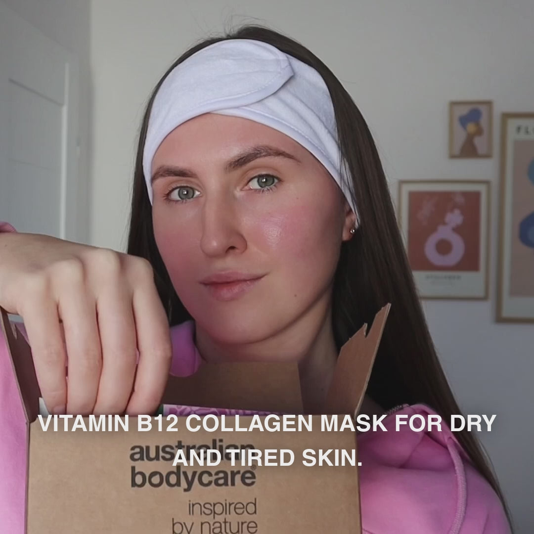 Vitamin B12 Collagen Mask for dry and tired skin — Vitamin B12 Collagen Mask for dry, dull skin. With B12, niacinamide, peptides, collagen and hyaluronic acid for glow and hydration.