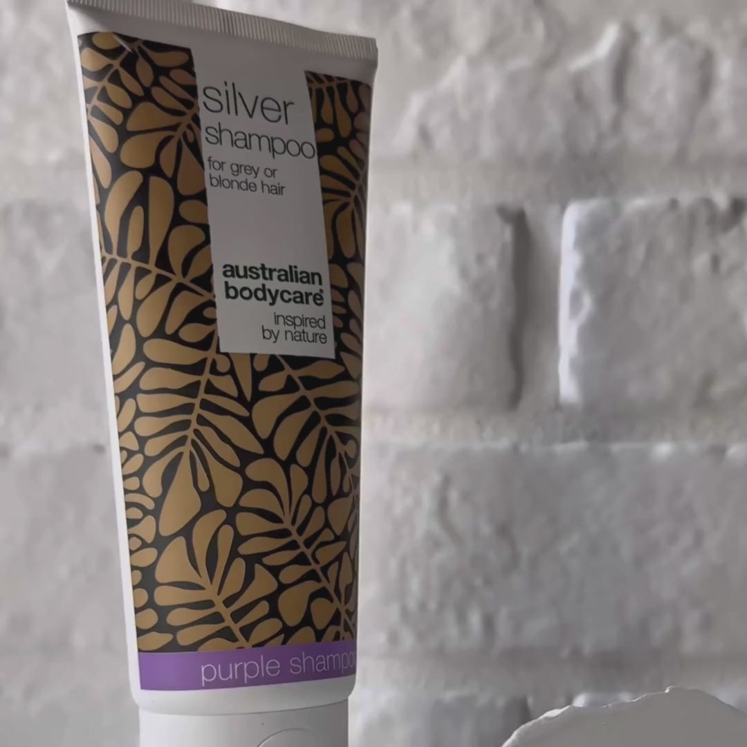 Video showing Australian Bodycare Silver Shampoo and its purple shampoo texture.