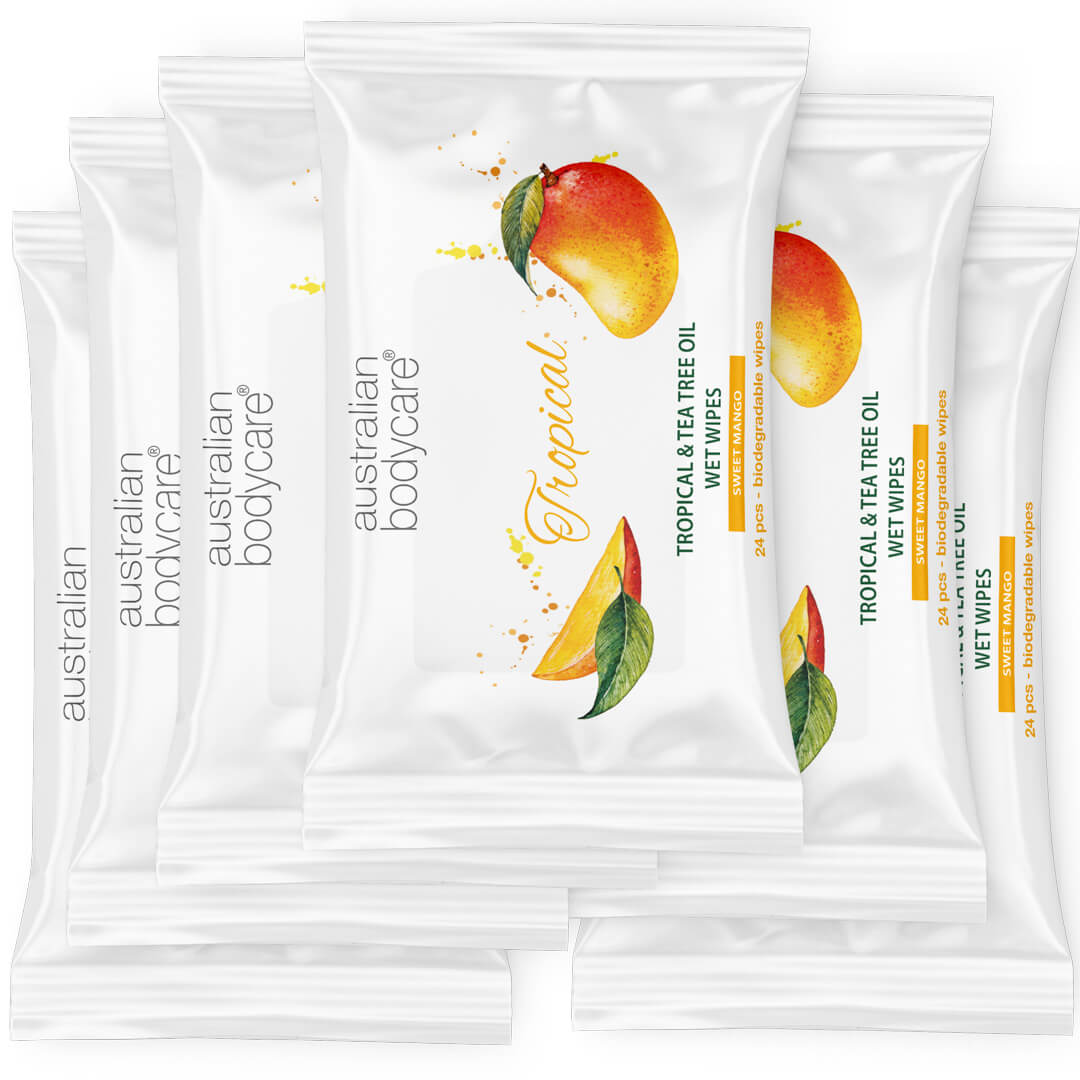 Mango- ja teepuuöljyä sisältävät aikuisten kosteuspyyhkeet - Kasvojen ja vartalon päivittäiseen huuhteluun