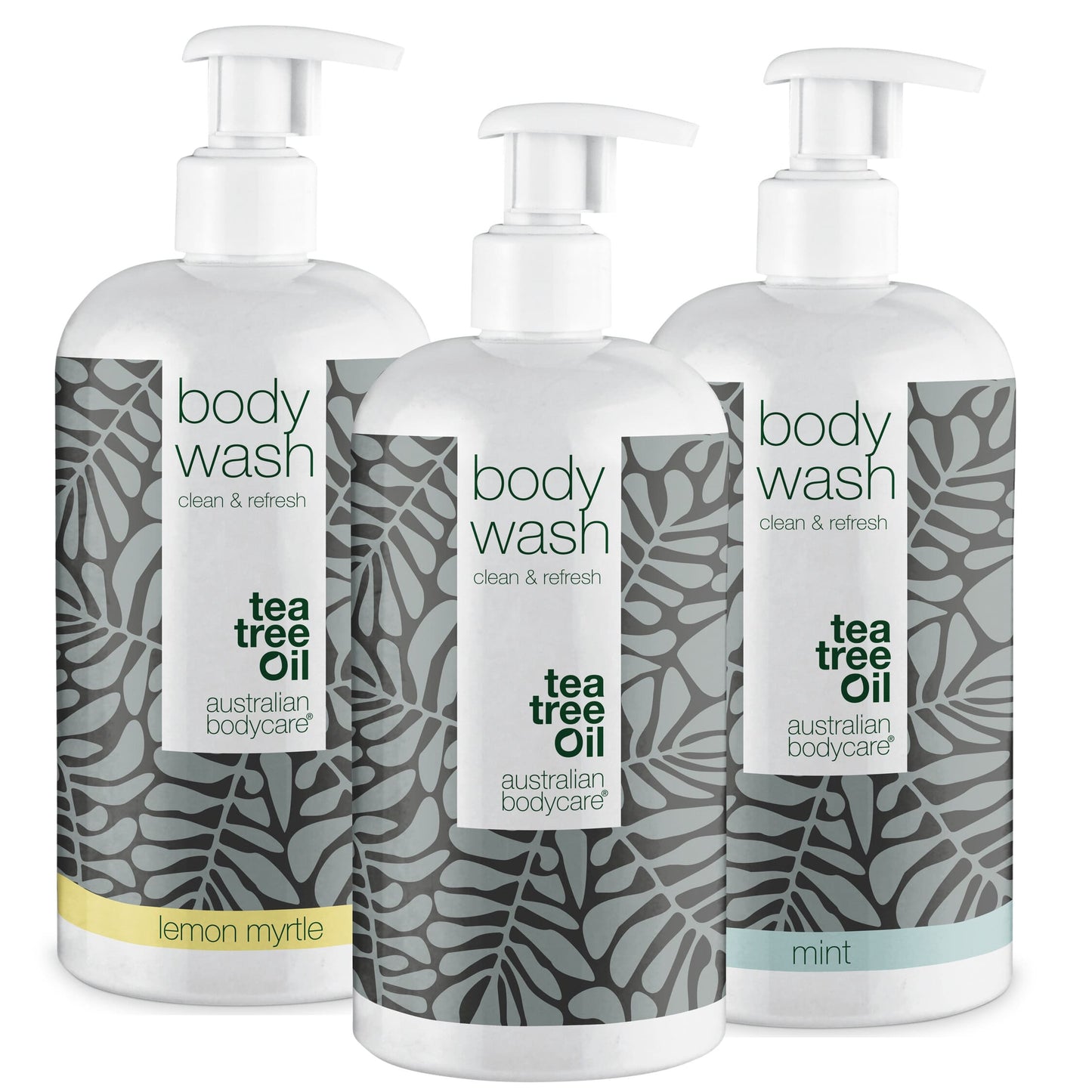3 Body Wash -tarjouspaketti - Pakettitarjous, jossa on 3 x vartalopesua (500 ml): teepuuöljy, sitruunamyrtti ja minttu